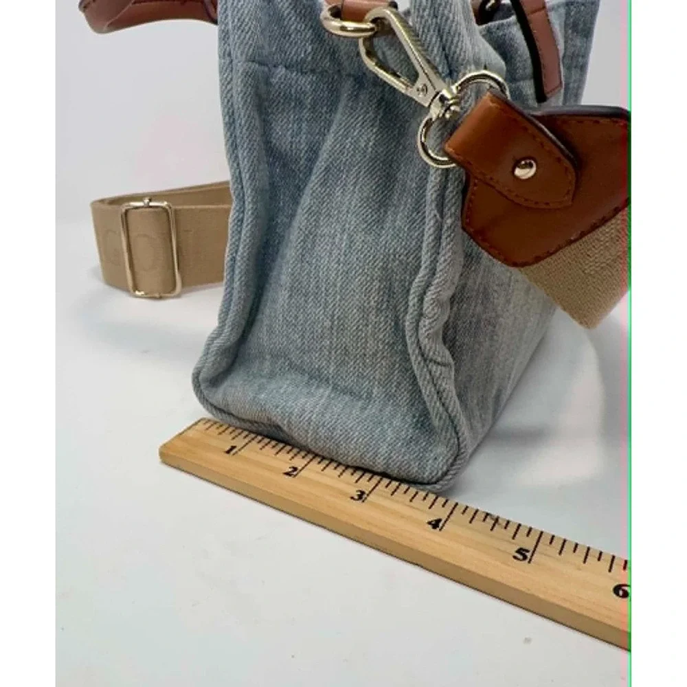 True Religion World Tour Mini Tote Crossbody Bag‎ Denim Buddha Logo Patch Y2K